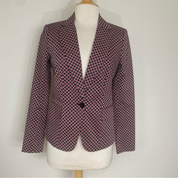 NEW Michael Michael Kors Women's Navy Red Mod Dot Collared Blazer Size 6 Career - Picture 1 of 15
